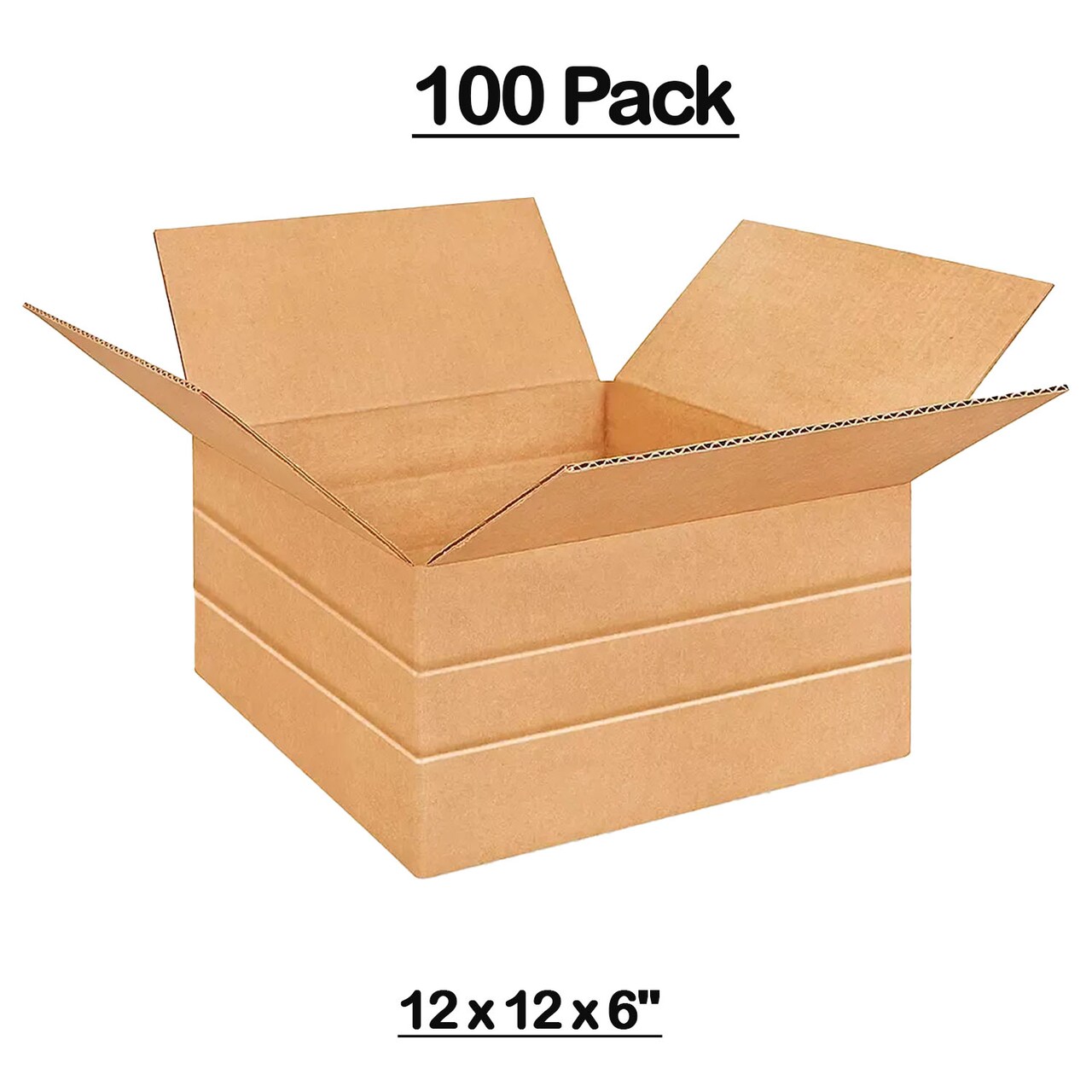 100 Pack Durable Multi Depth Corrugated Boxes for Mailing Packing and Moving 12 x 12 x 6 Inch